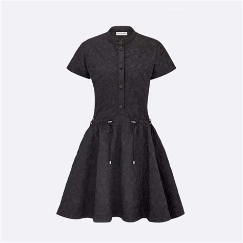 Short Flared Dress Black Technical Velvet 